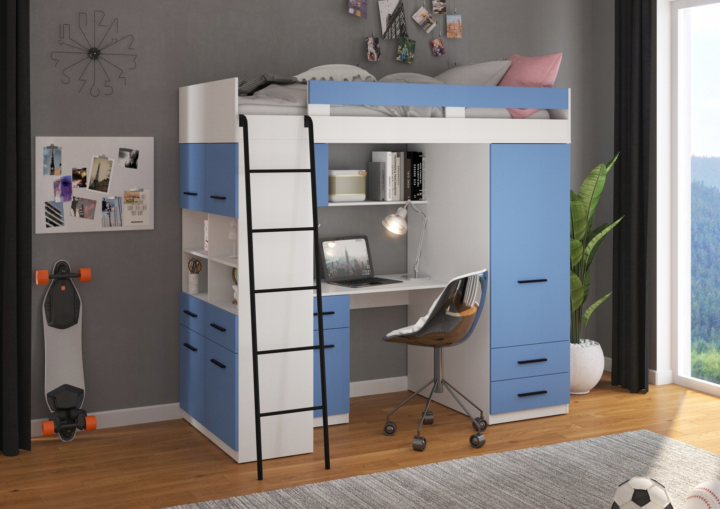 VELVE L antresola bez mat. biały / błękit Kolor odcienie niebieskiego