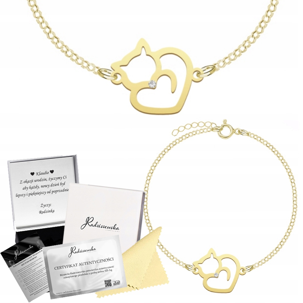Zlatý Náramek S Kočičkou Kočička Ankr Narozeniny Stříbro 925 Přání