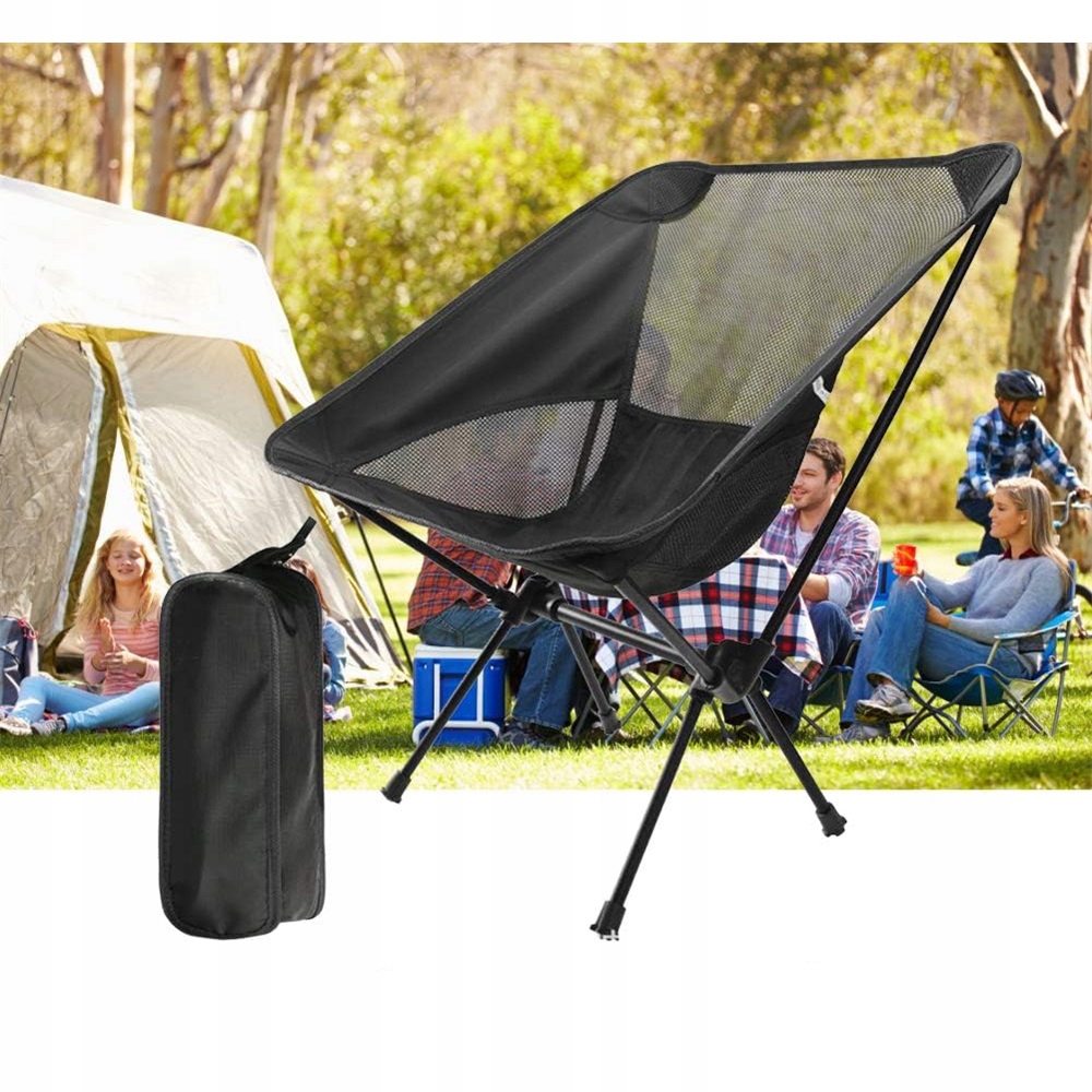 Skládací Zahradní Turistická Židle s opěradlem, černá