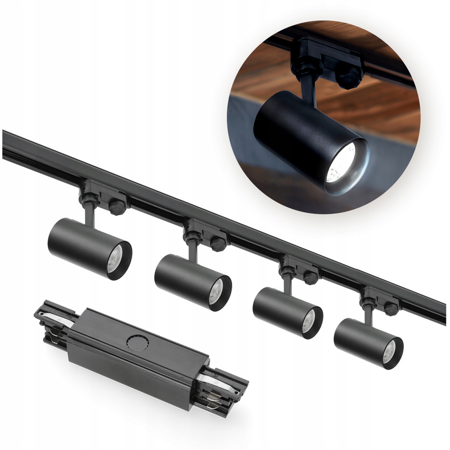 Sada kolejnicová 3-fázová kolejnice 1m+1m, I vnější, 4x lampa, 2x krytka Černá