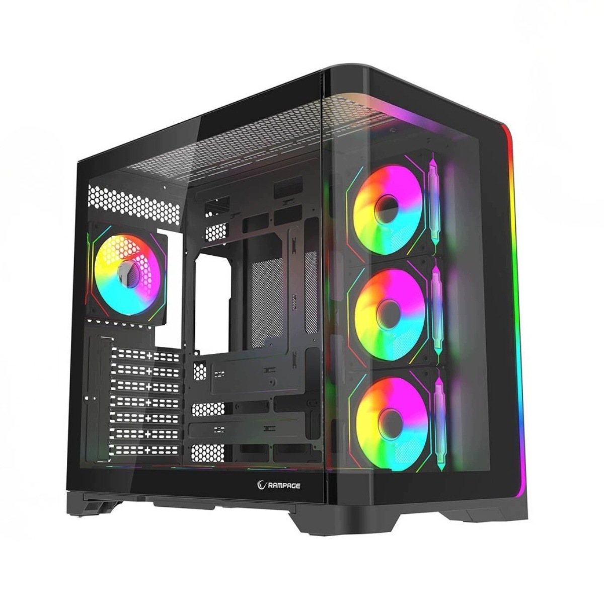 Herní Pc počítačová skříň Rampage Lyron, Mid Tower, 7x ventilátor, Argb, Pwm, černá