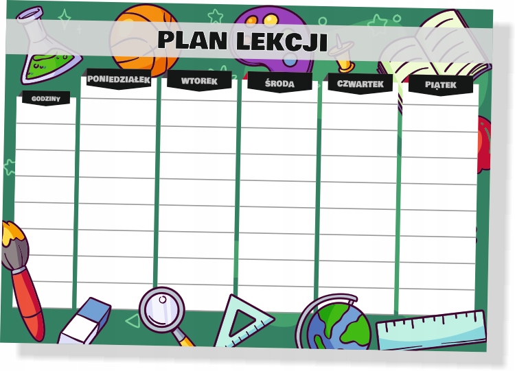 Plan lekcji A5 zajęć szkolny dzieci przybory Kod producenta plan lekcji