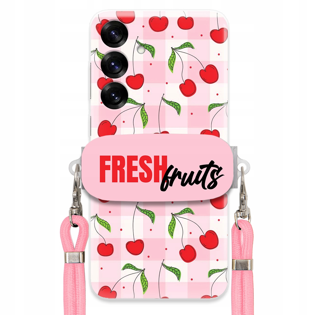 Puzdro pre Samsung S25 Case držiak na šnúrku ruží Fresh Fruits Mriežka Ovocie
