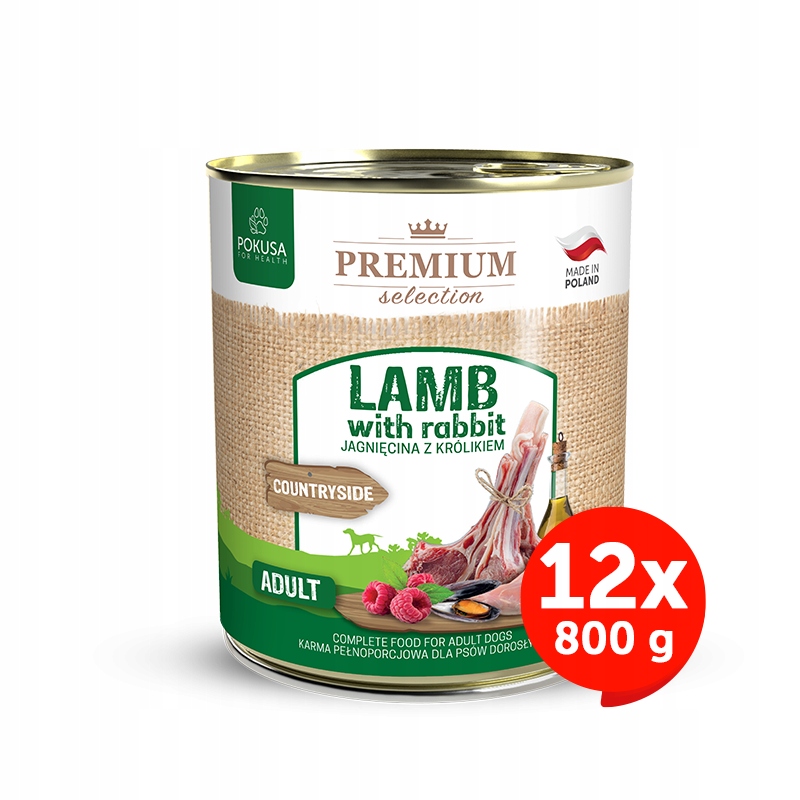 Krmivo pro dospělé psy Jehněčí králík Pokusa Premium Selection 12x800 g