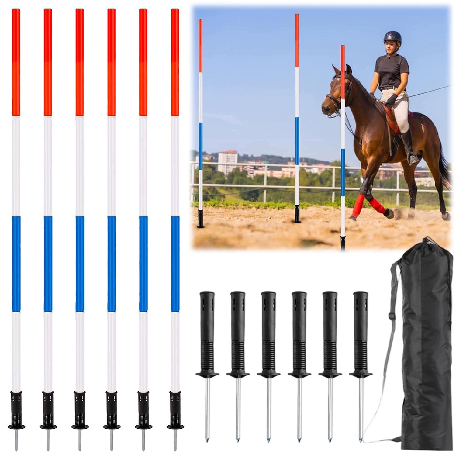 Zestaw 6 Tyczek Treningowych Slalomowych Tor Przeszkód 63-191 CM Szpikulcem