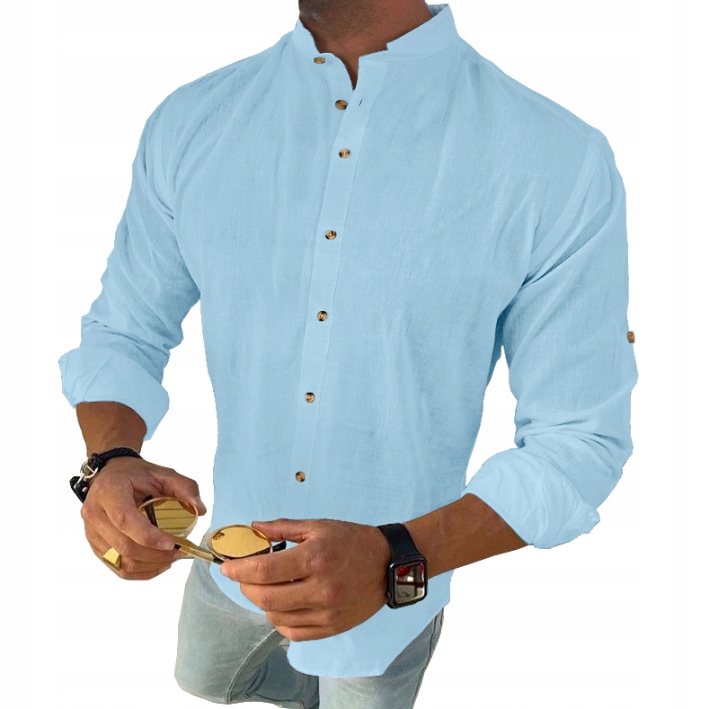 Pánská košile Casual Každodenní stojáček Lněná Prodyšná