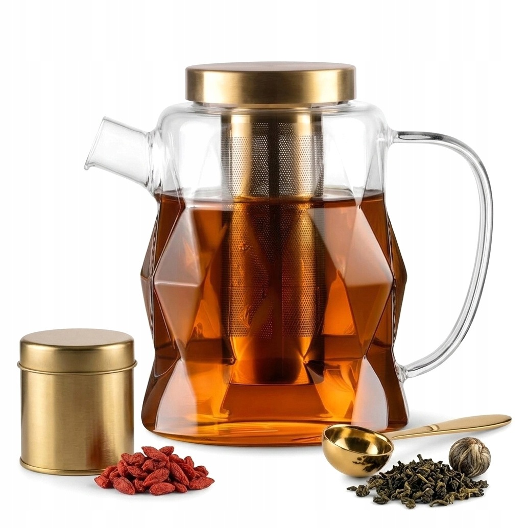 Vařič na čaj skleněný 1300 ml s sítkem Geo Gold Vialli