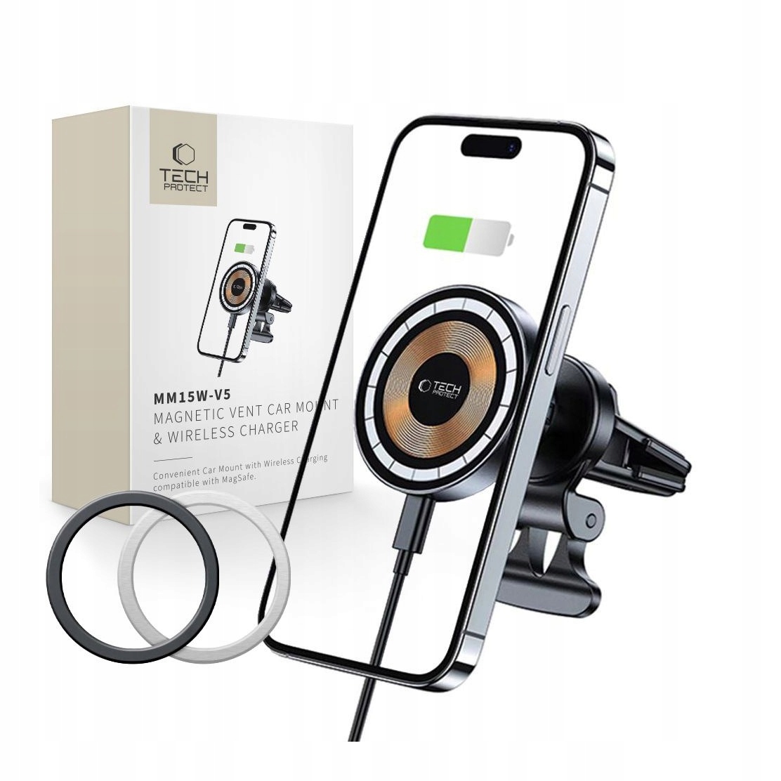 Uchwyt samochodowy z ładowaniem 15W Tech-Protect MM15W-V5 czarny
