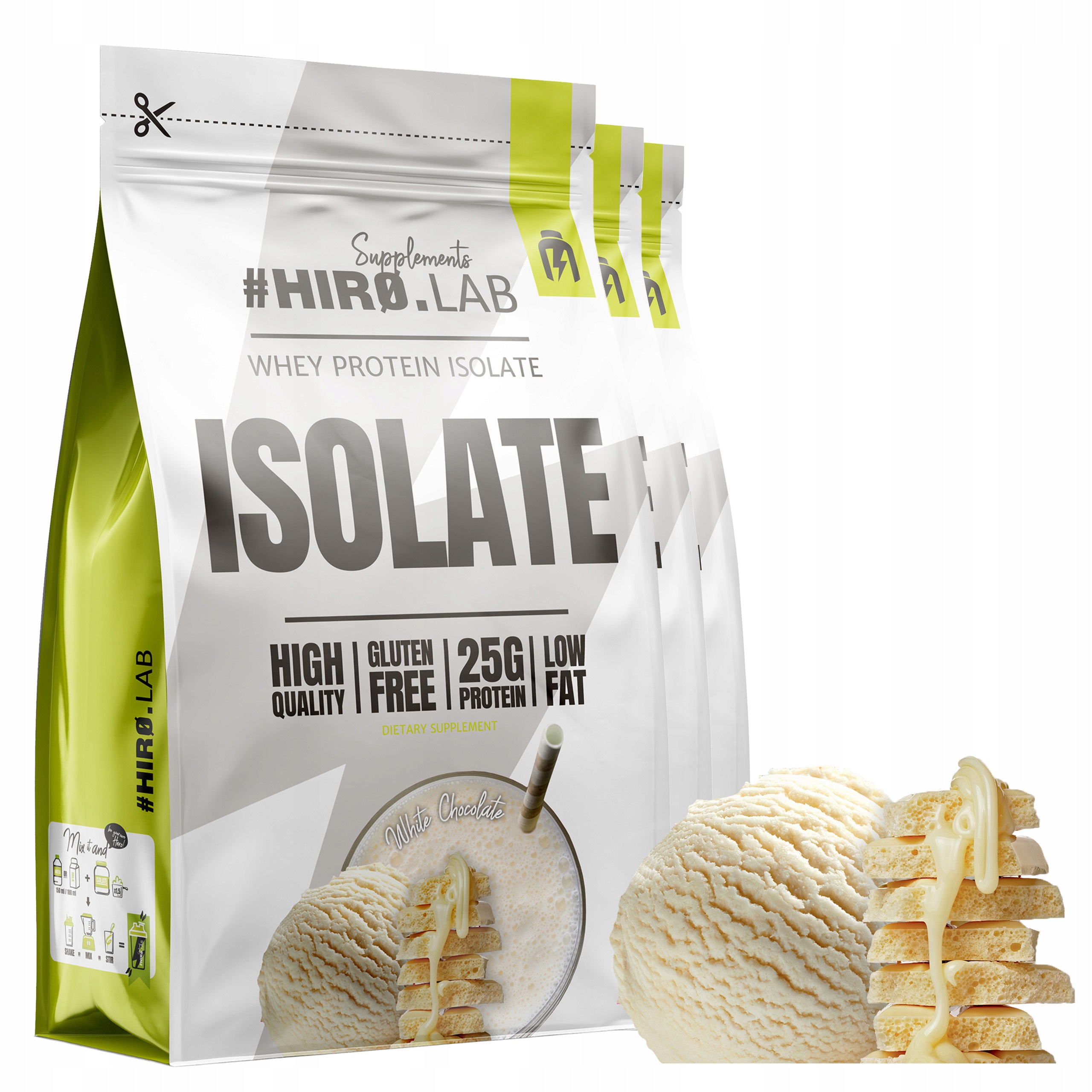 3x Syrovátkový izolát Bílkoviny Wpi Whey Protein 700 g Bílá Čokoláda Hiro.Lab