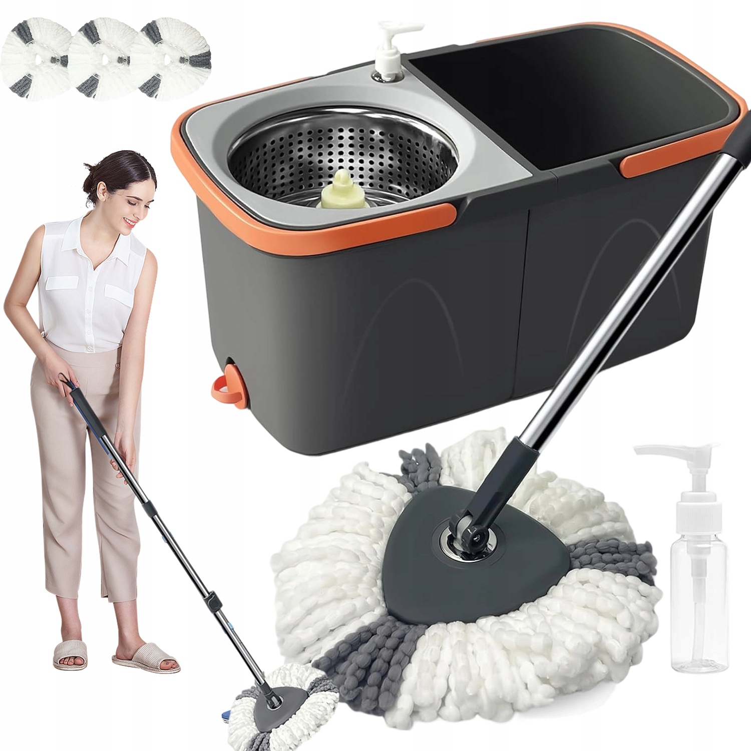 Levně Sada Rotačního Mopu S Kbelíkem Oddělujícím Čistou A Špinavou Vodu