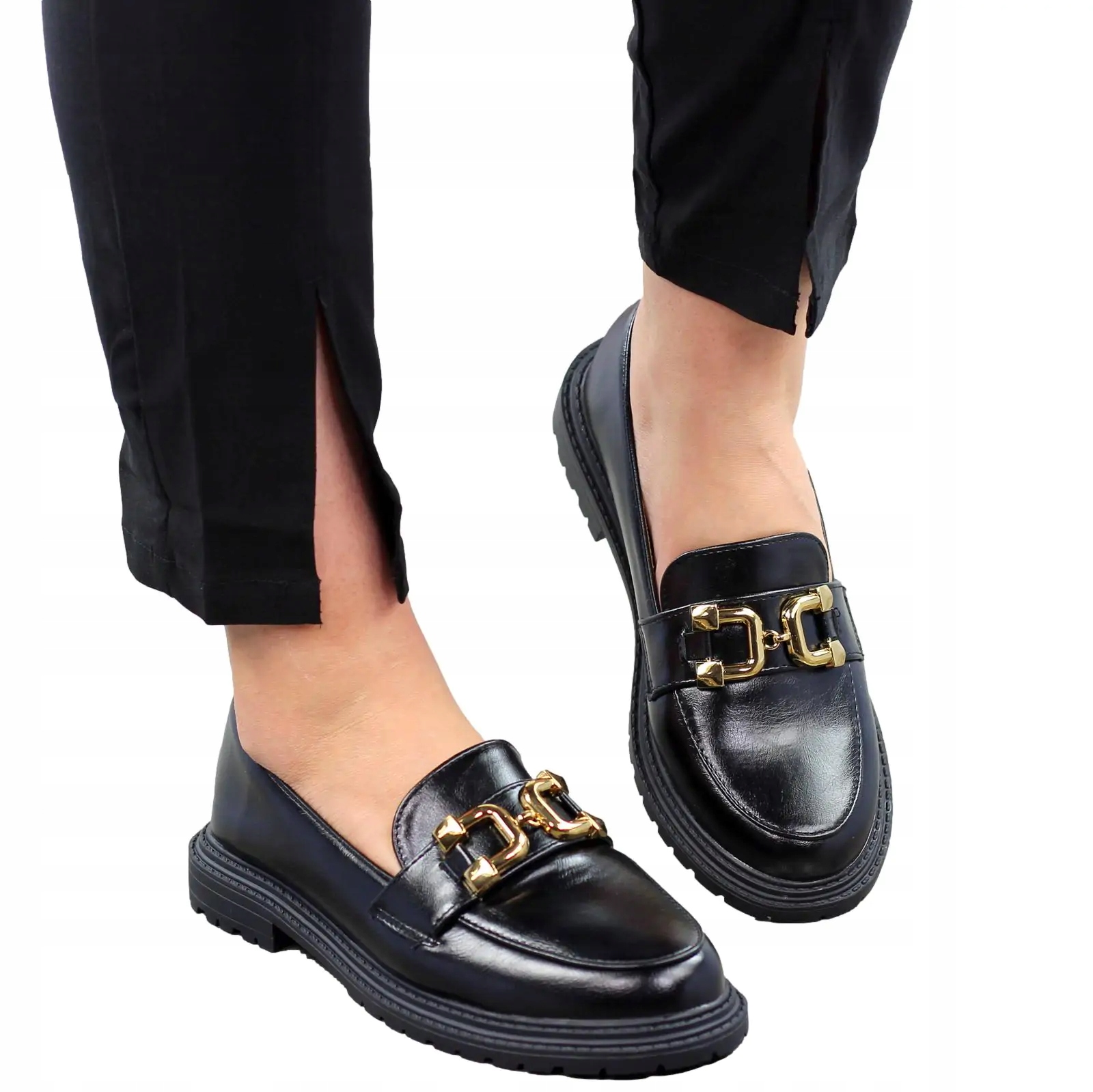 CZARNE SKÓRZANE MOKASYNY DAMSKIE PÓŁBUTY PŁASKIE 8