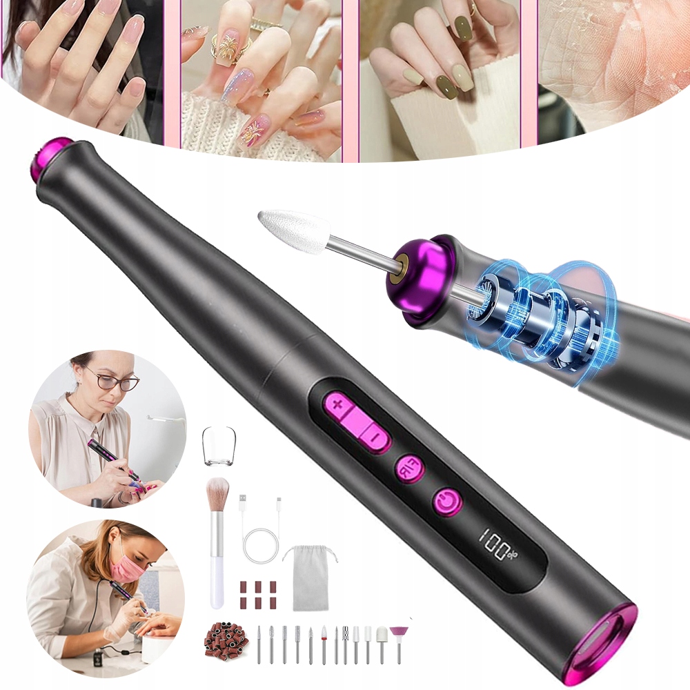Frezarka Pilnik Do Paznokci Skórek Przenośny Manicure Elektryczny Frezy