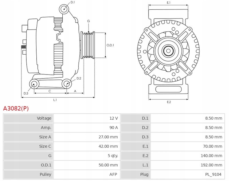 ALTERNATOR MERCEDES A KLASA Prąd ładowania alternatora 90 A
