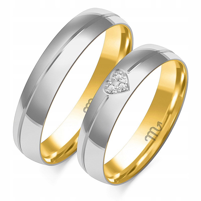 Zlaté Snubní Prsteny 14K Bílo Žluté Brilianty Srdce Ryzost 585