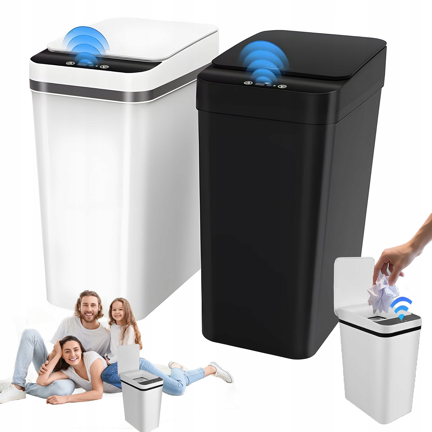 2 Automatyczny Kosz Na Śmieci IPX5 Inteligentny Czarny+biały Do Kuchni 8.5L