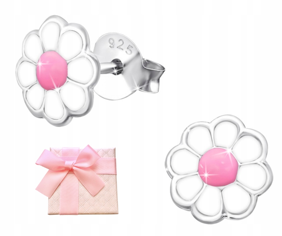 KOLCZYKI SREBRNE DLA DZIEWCZYNKI DZIECI KWIATKI STOKROTKI WKRĘTKI PREZENT