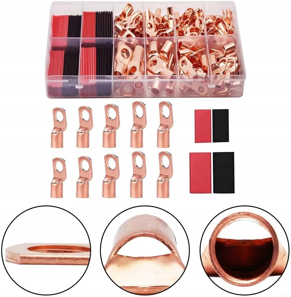 Konektory Oczkowe Miedziane 6-25 mm² M6 M8 Termokurczki 100 Szt