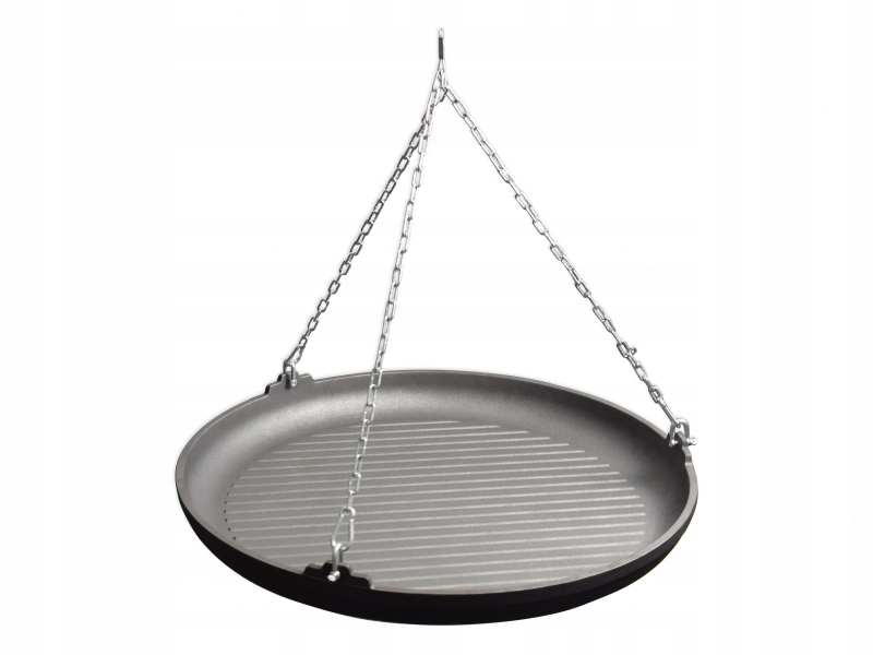 Duża Patelnia Żeliwna 64 cm Na Ognisko Łańcuchy solidna, trwała