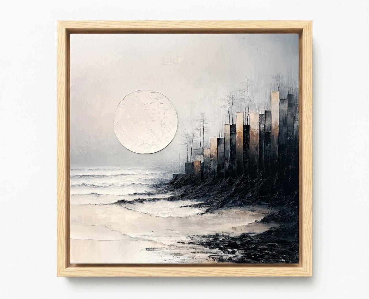 Obraz Rám Americký Box Abstrakce Grafika Město Noc Měsíc Moře 60x60
