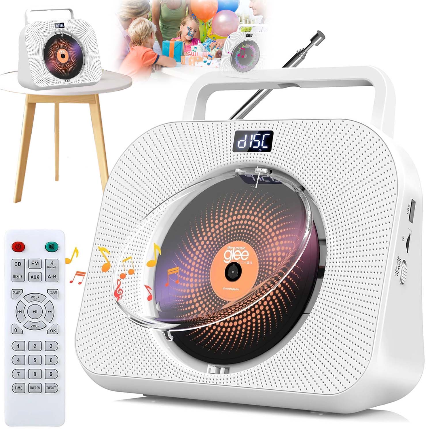 Přenosný CD Přehrávač Bluetooth 5.0 Aux Reproduktory, Fm Vysílač, S LCD