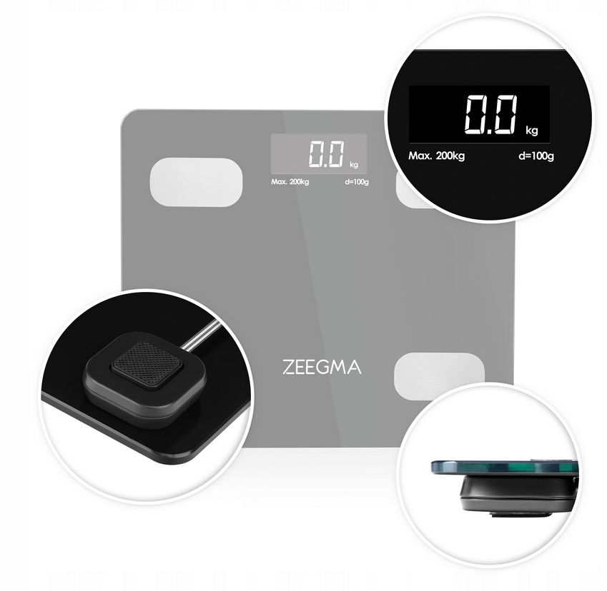 INTELIGENTNA WAGA ŁAZIENKOWA BLUETOOTH +APLIKACJA Kolor dominujący czarny