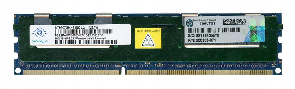 Hp 500205-071 8GB DDR3 1333MHz Ecc NT8GC72B4NB1NK-CG