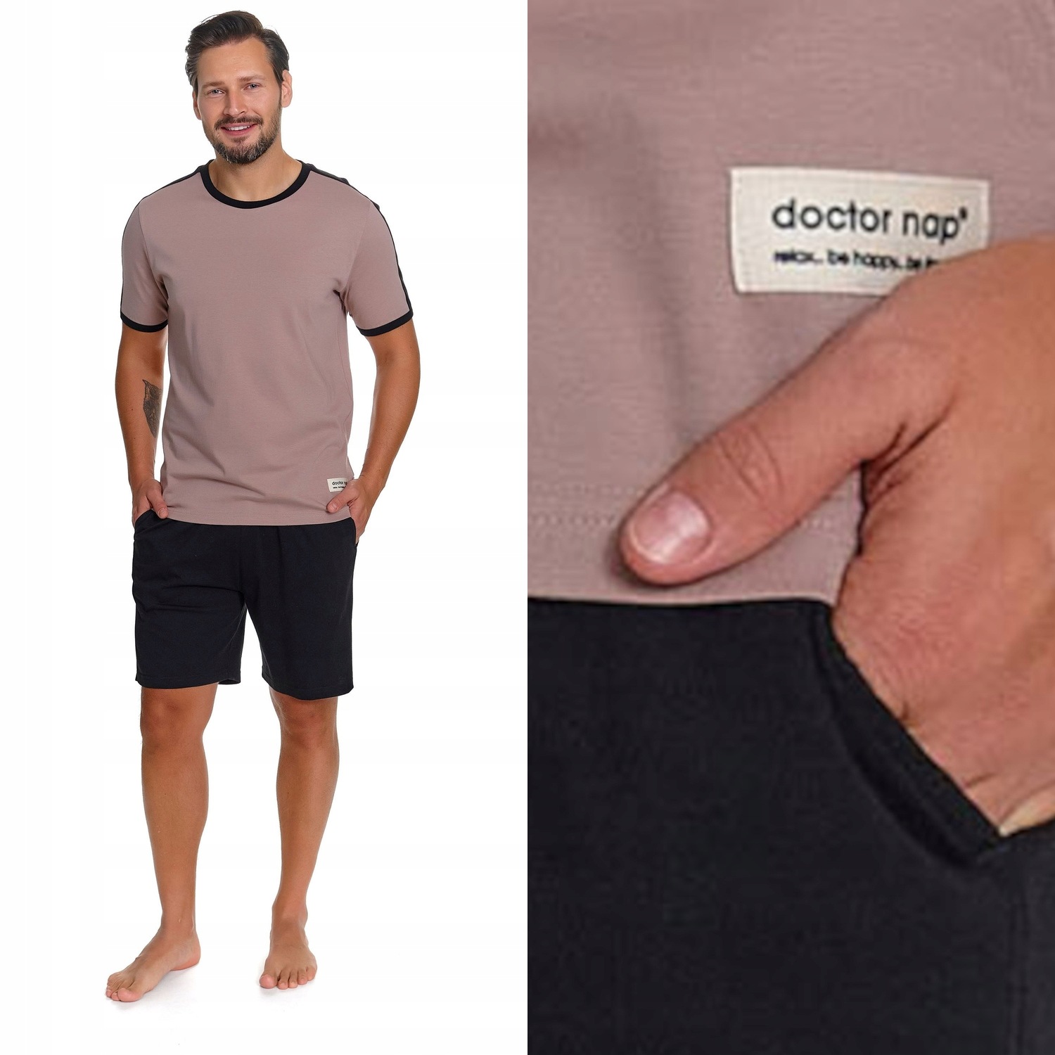 Pánské pyžamo Doctornap Pmb 7477 béžové plus bavlněné s kapsami 2XL