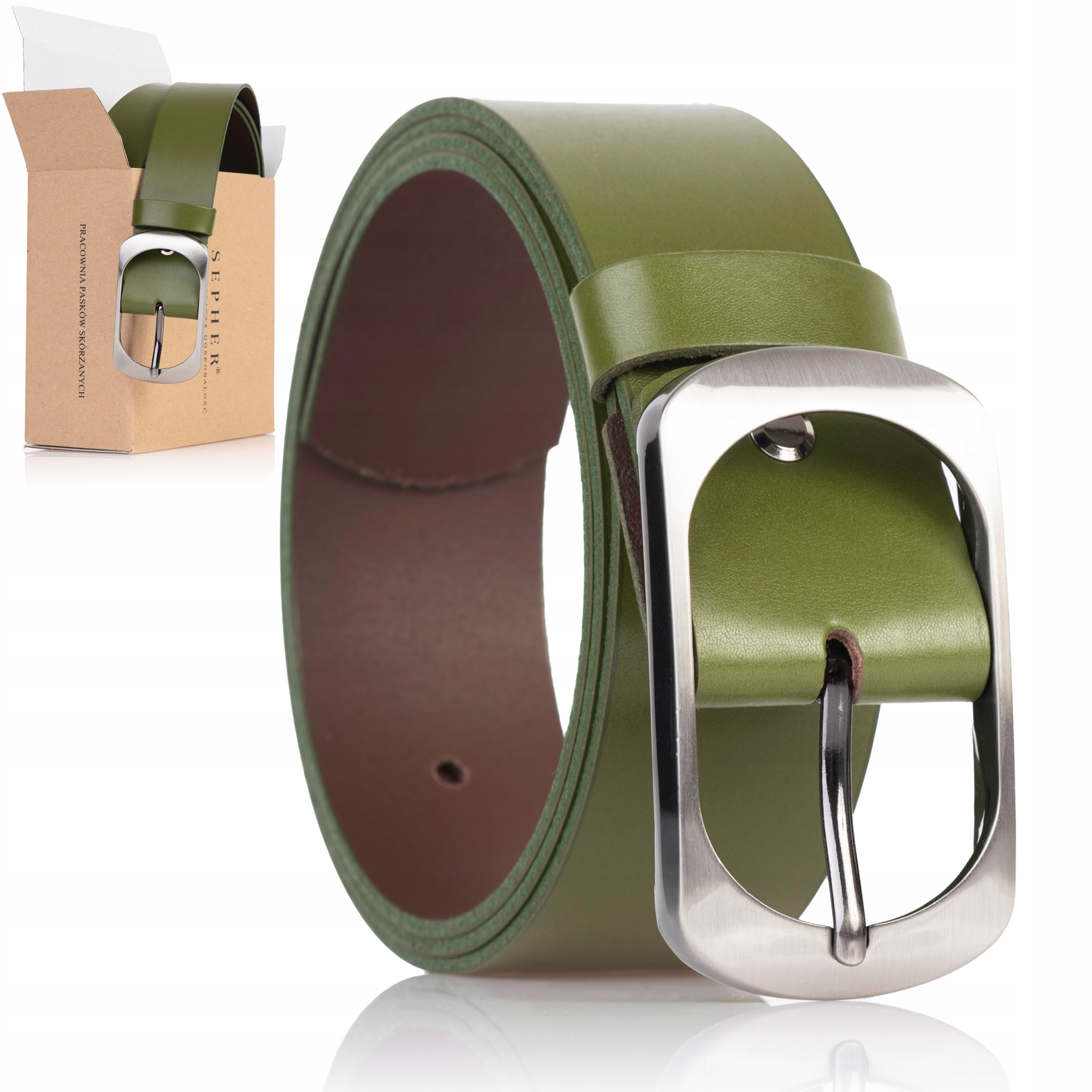 

Pasek Sepher skórzany Khaki 4cm szeroki oliwka