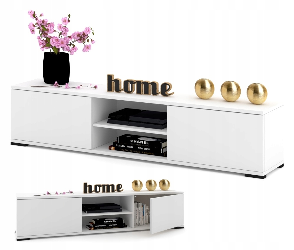 Stojící Rtv skříňka Police Komoda Televizní stolek King Bílý Mat 200