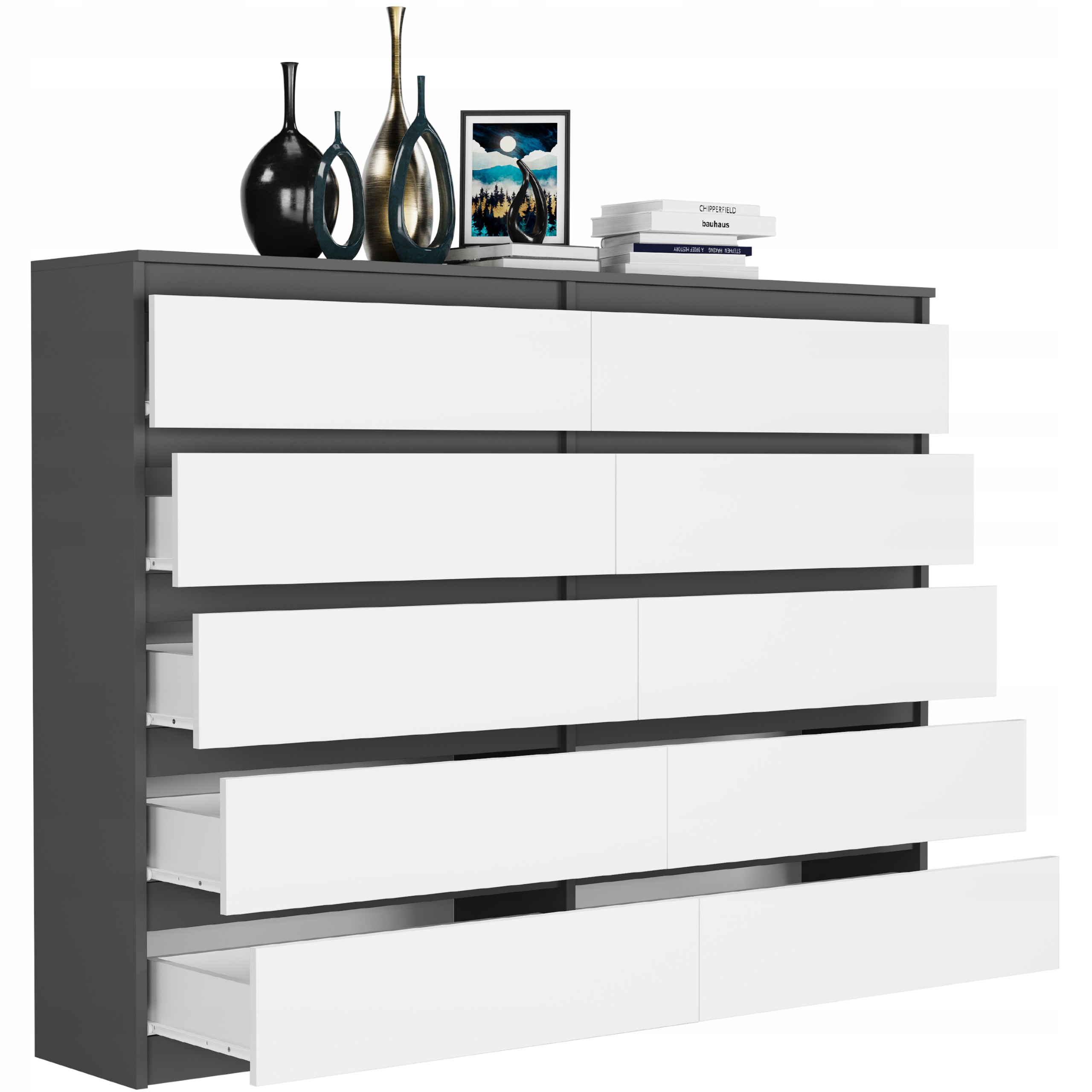 Nowoczesna KOMODA 160 SZAFKA 10 SZUFLAD R-160-S10 ANTRACYT MIX