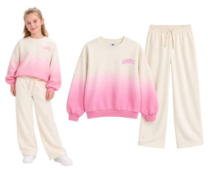 Dres dziewczęcy 4F 2-częściowy bluza ombre szerokie spodnie beżowe 158