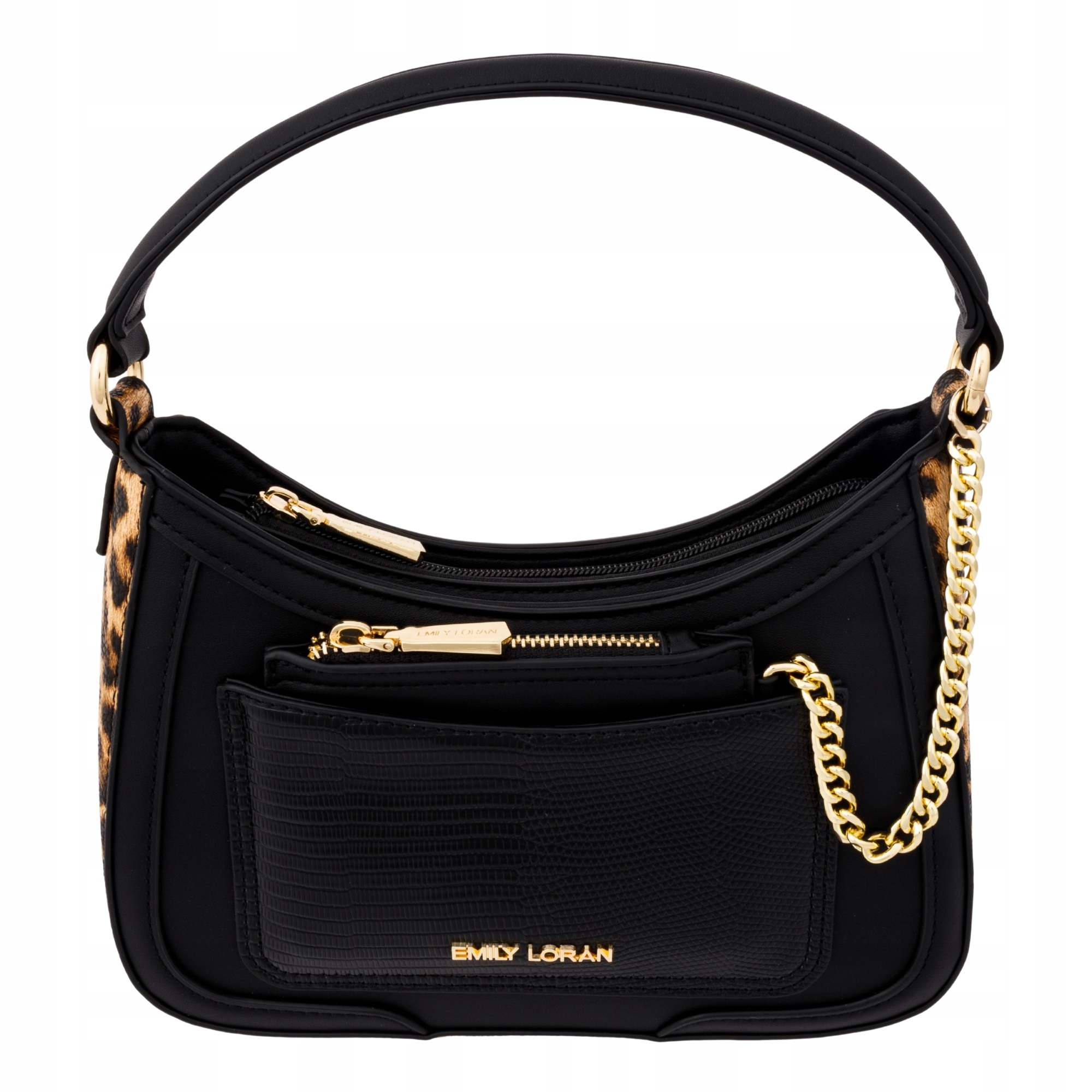 Exkluzivní černá dámská kabelka Emily Loran s panterkou a peněženkou