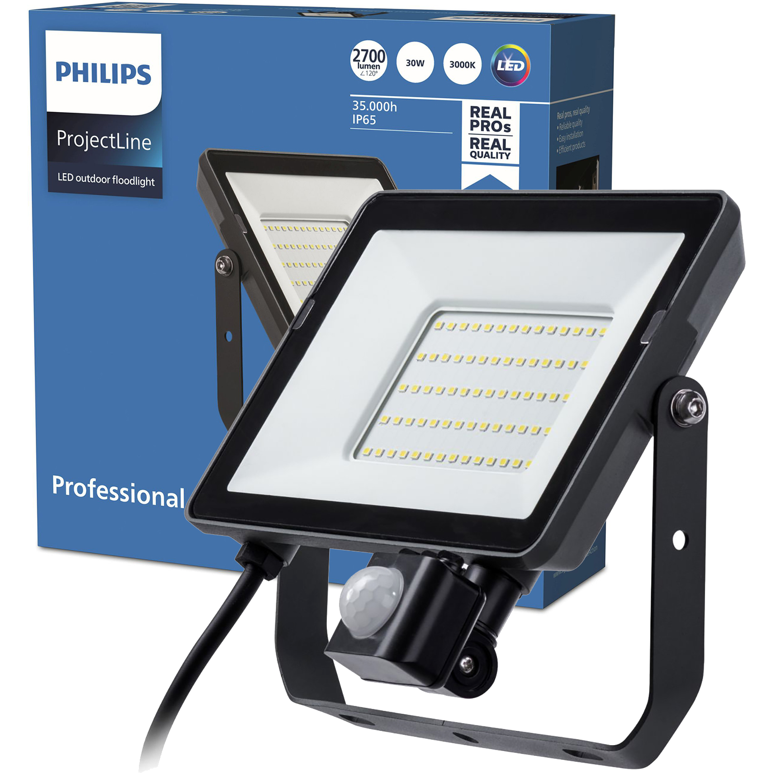 Led reflektor 30W 3000K IP65 Halogenový reflektor s pohybovým senzorem Philips