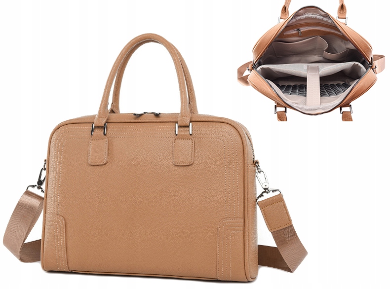 Torba Damska Na Laptopa 15,6 Beż Czarny Na Ramię Do Ręki Pasek Jakość