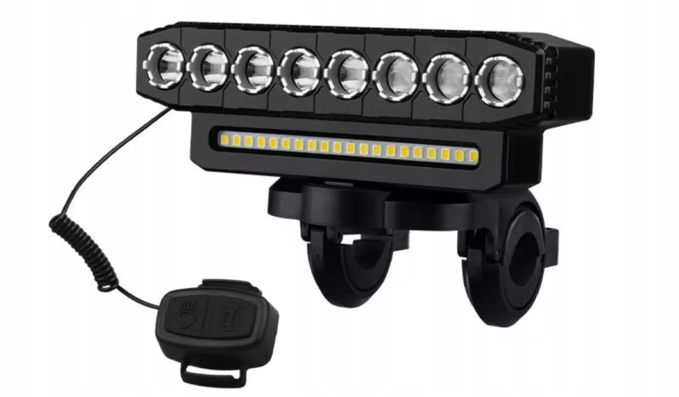 Dzwonek Klakson Rowerowy Z Mocną Lampą 8 LED+20 Smd Usb