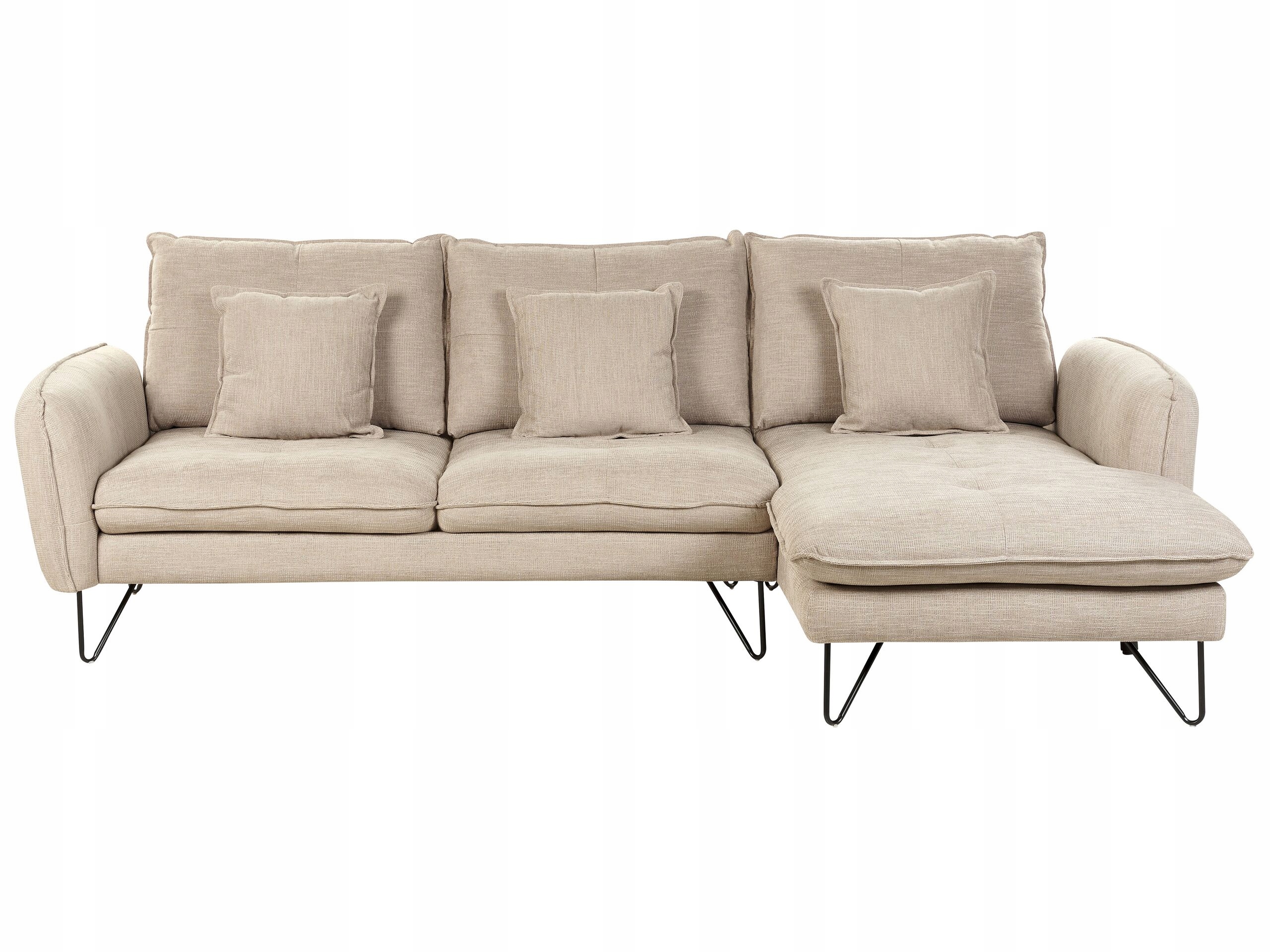 Sofa narożna regulowana beżowa w salonie