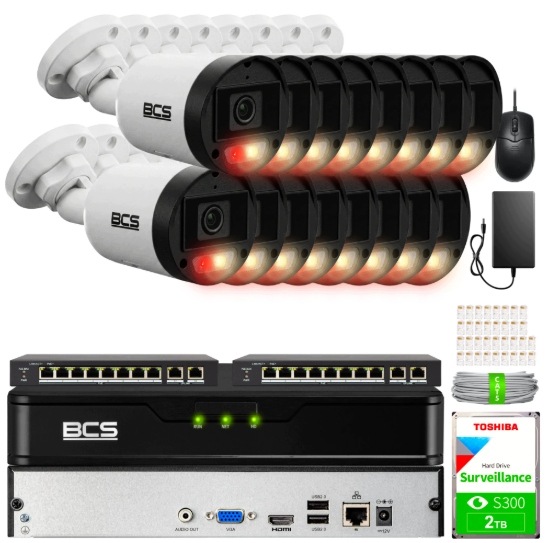 Zestaw Monitoringu 16x BCS-P-TIP14FSR3L3-Ai 4MPX Audio IP67 Akcesoria Bcs