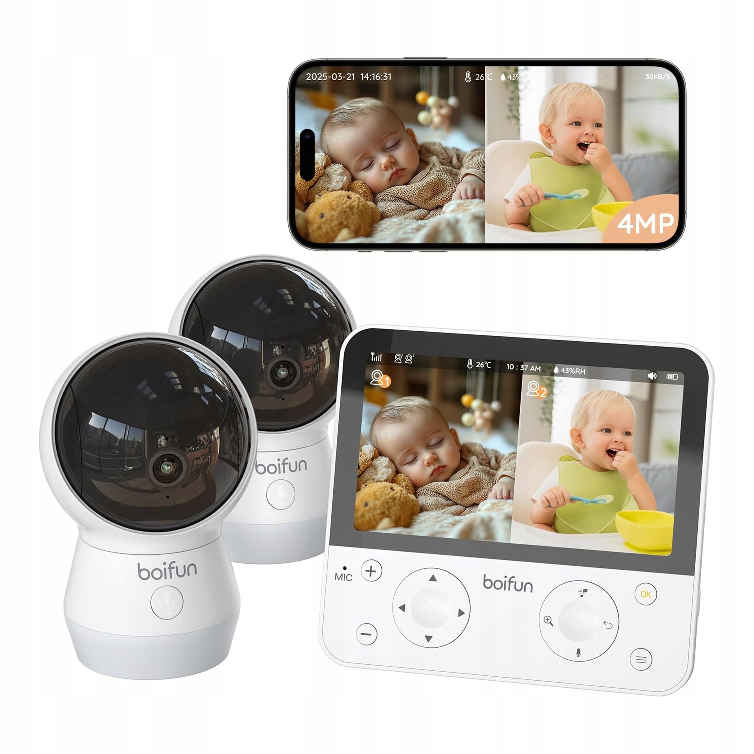 Niania Elektroniczna Boifun 4MP Wifi 2 Kamery Monitor Dziecka 5.5"