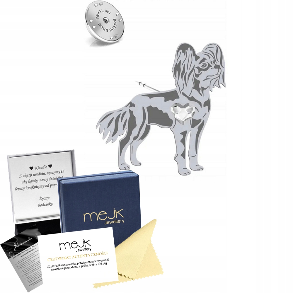 Odznak Stříbrná s ruským psem Toy 925 Žena Šperky Dedikace Bonus