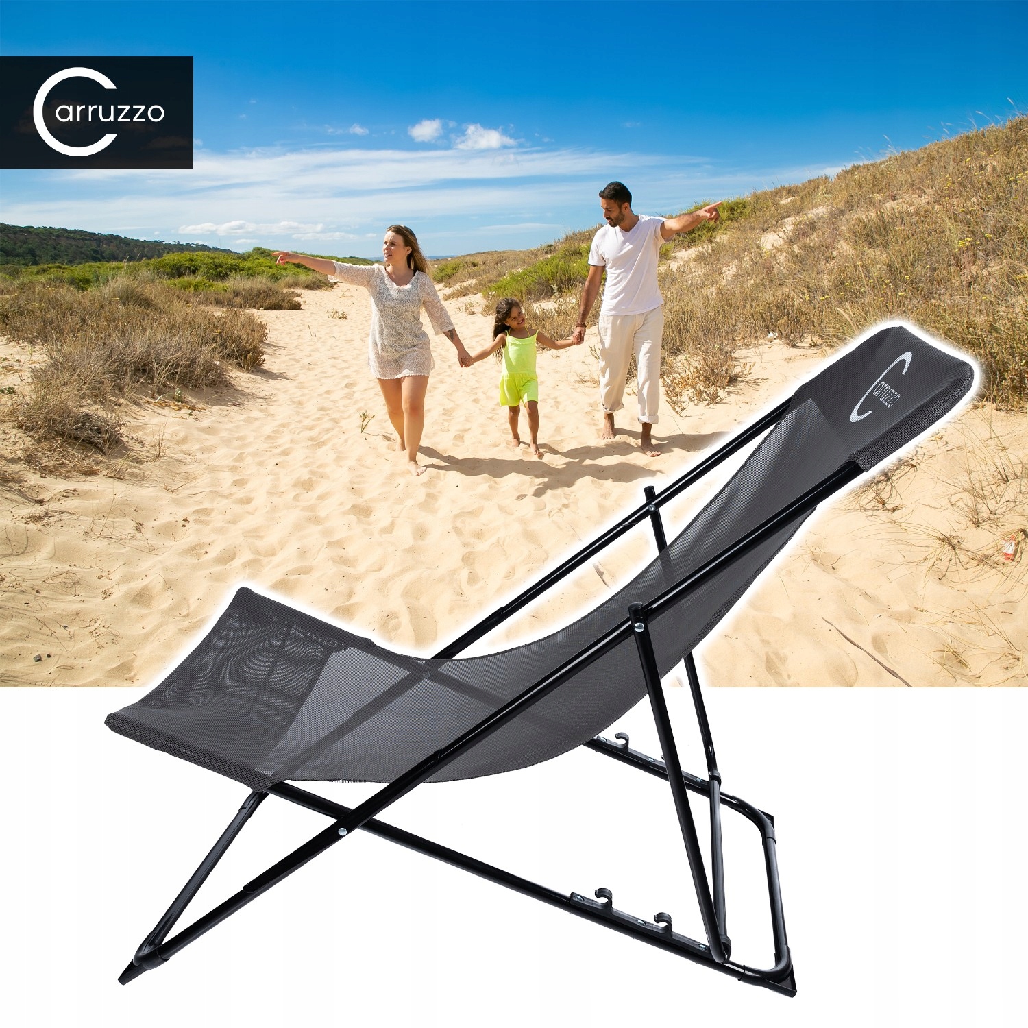 Leżak FOTEL OGRODOWY Plażowy KRZESŁO BALKONOWE SKŁADANE KEMPINGOWE Marka Carruzzo