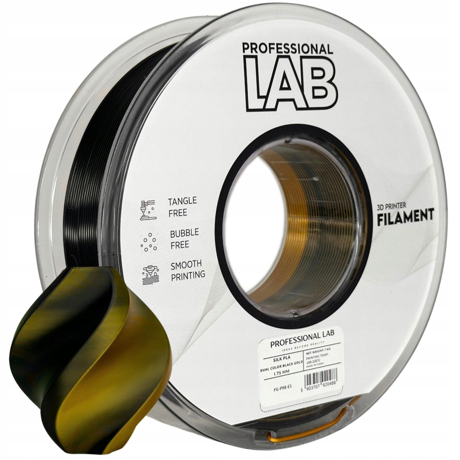10 x Filament Prof. Lab Silk Pla Dual Color Black-Gold Czarno-Złoty 1kg