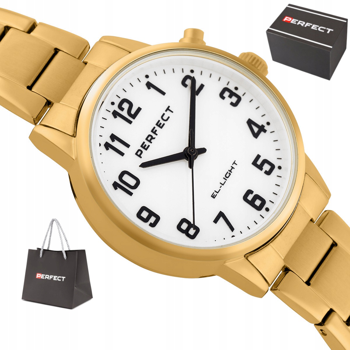 Dámské Čitelné Zlaté Podsvícené Hodinky Perfect Pe EL002S-03 34 mm