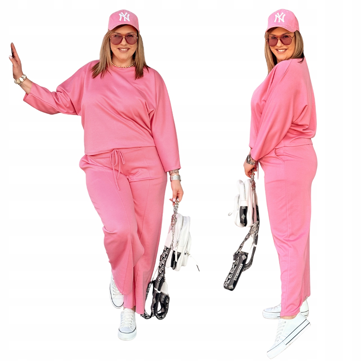 Dres Damski Plus Size Duże Rozmiary Cavaricci Luźny Na co Dzień Różowy