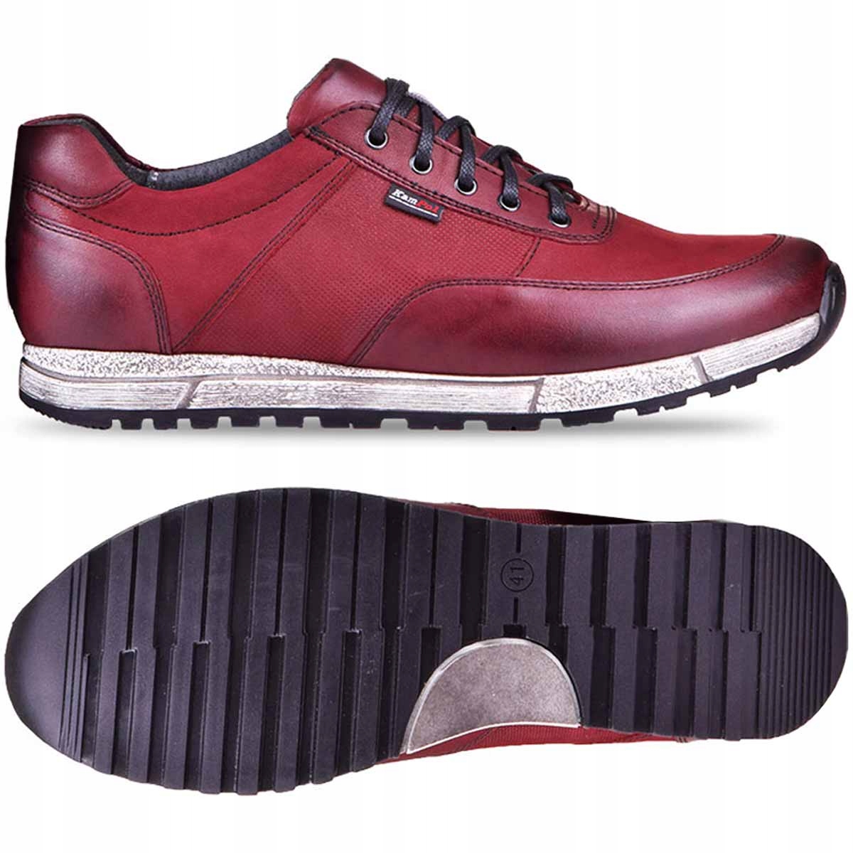 

Półbuty męskie skórzane buty casual bordowe 42