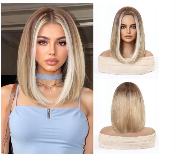 Esmee Paruka Bob Jednoduchá Ombre Blond Bronz Syntetická 35 cm LC8037-1
