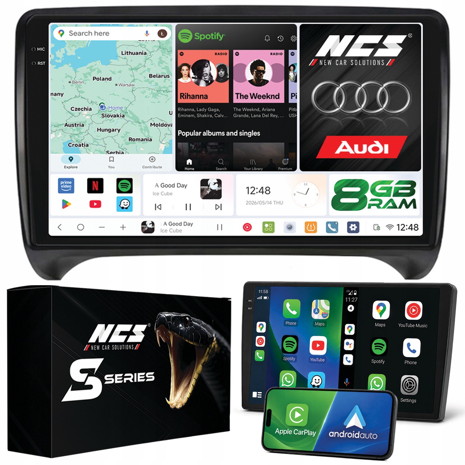 Rádio Navigace Ncs DS9 Audi Tt 8J 2006-2013 Android 8GB Lte 9″
