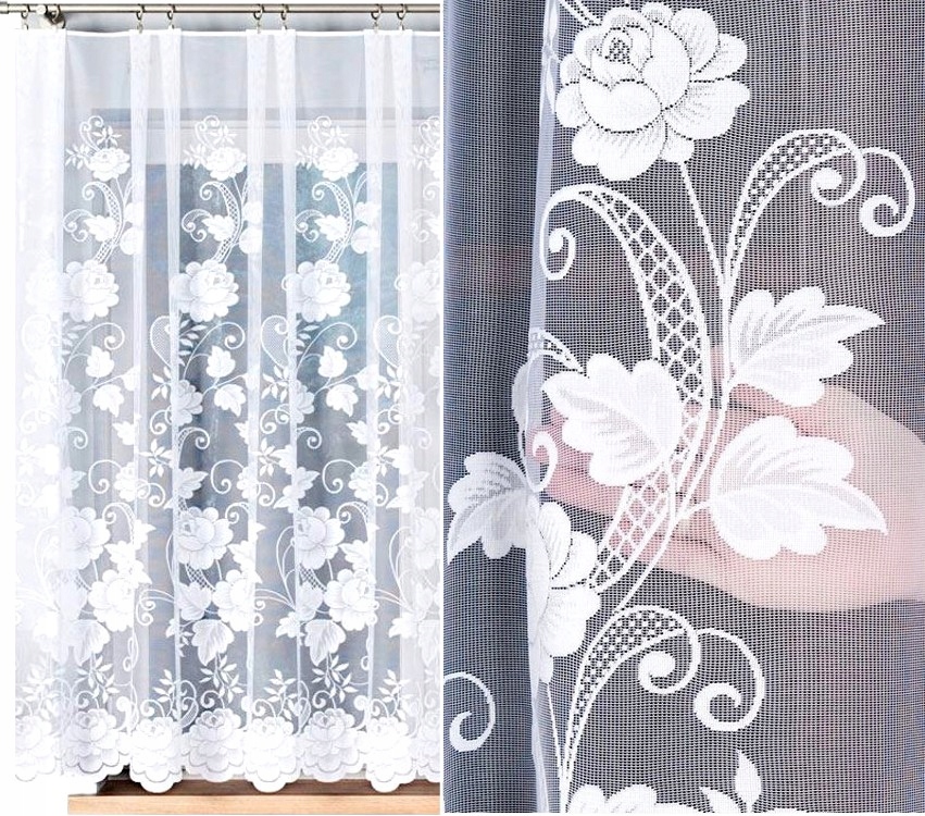 Záclona vzor 023006, 500 x 160 cm, jednoduchá s květinami (s lemováním)