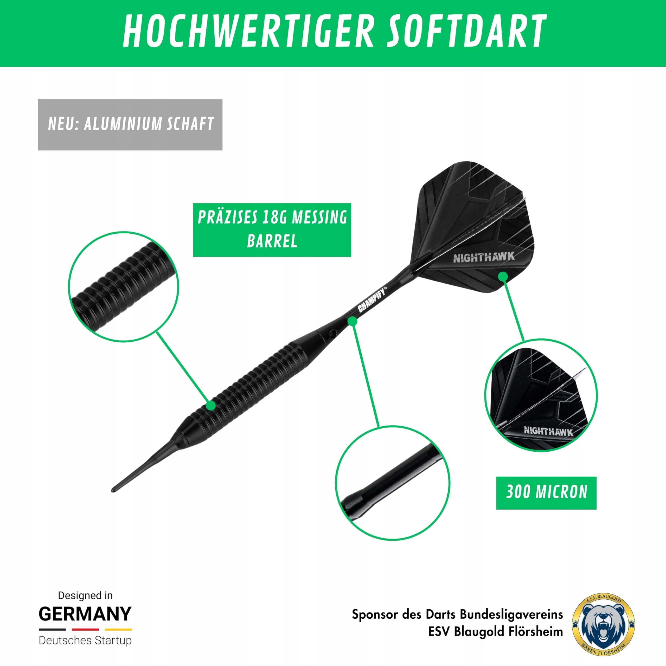 CHAMPIFY Zestaw Dartów Nighthawk 18g: 3 Rzutki, 6 Shaftów, 6 Flights — miniatura 2