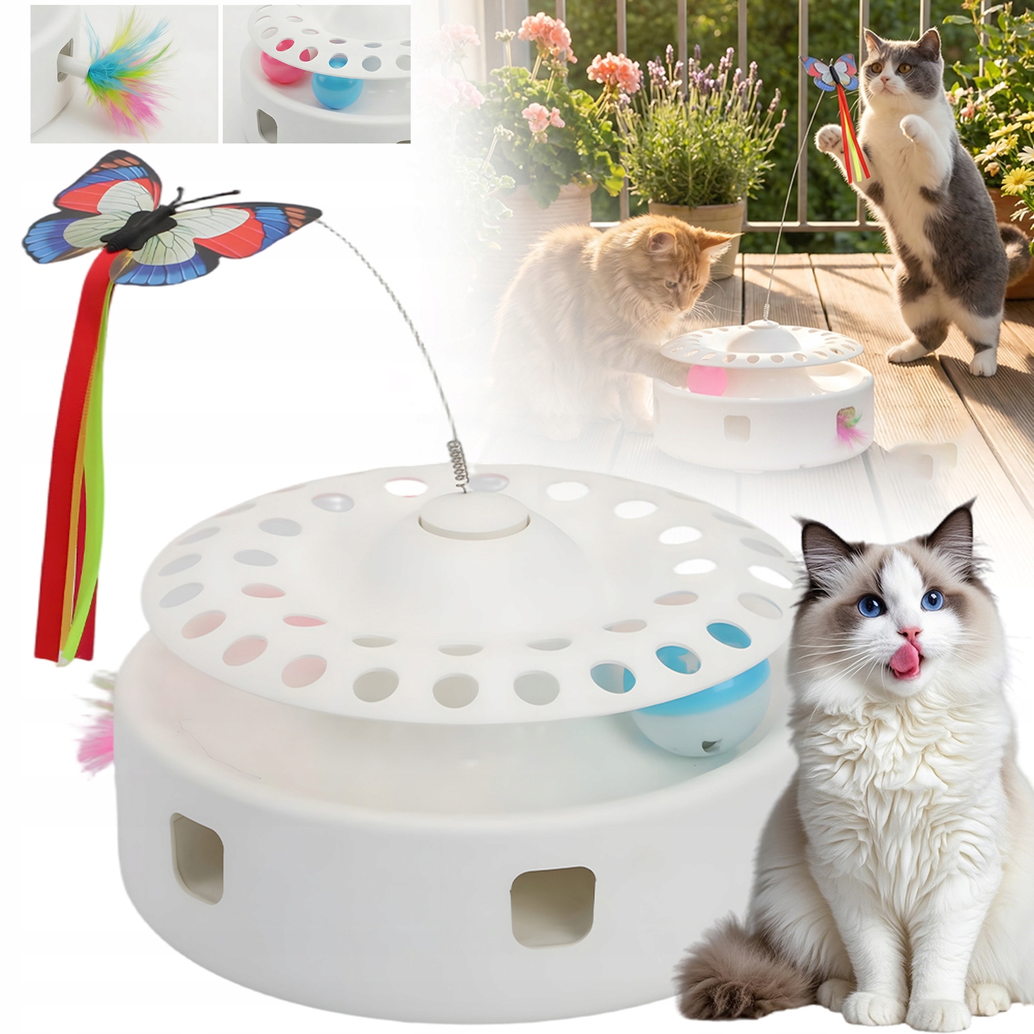 Věž S Míčky Interaktivní Hračka Pro Kočky S Peřím A 2 Míčky