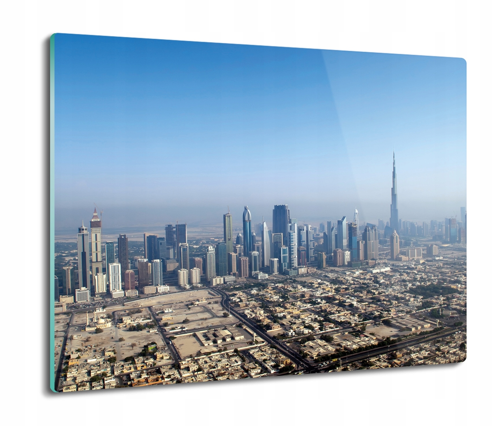 Prkénko na krájení Premium z tvrzeného skla 60x52 Mrakodrapy Dubai pohled